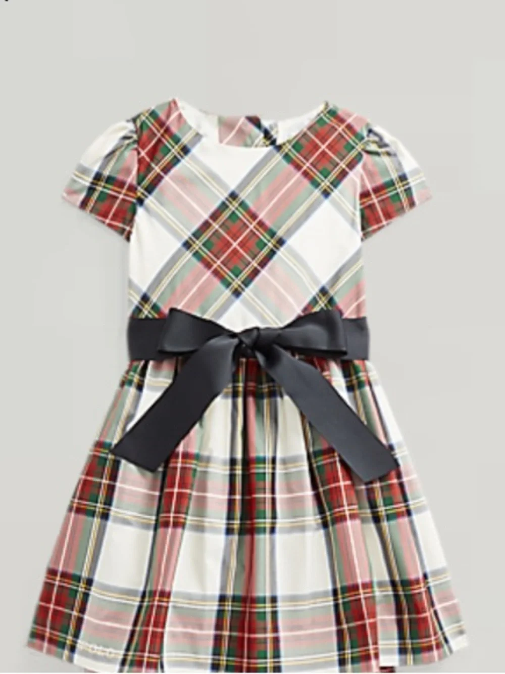 Ralph Lauren Formal Plaid Fit-and-Flare Dress with Black Bow